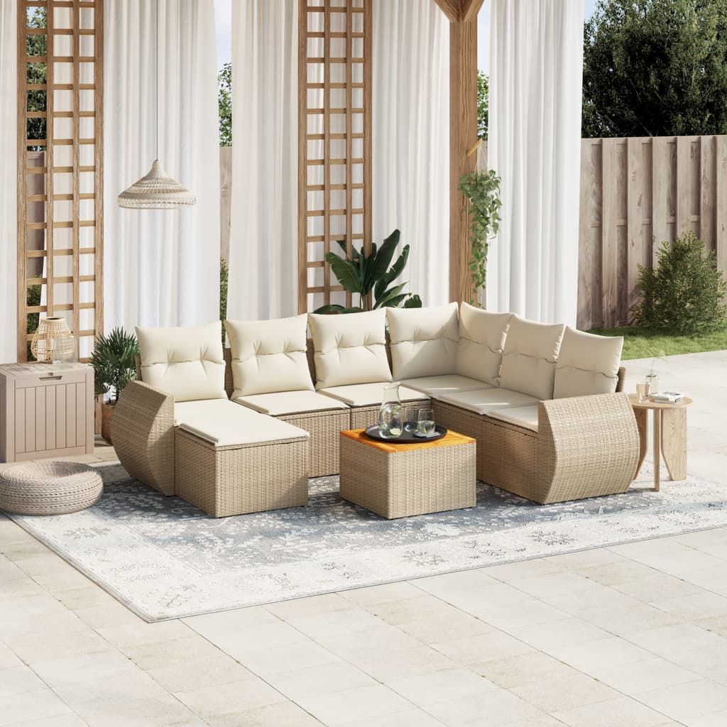 Matgrupp För Trädgården Med Dynor 8 Delar Beige Konstrotting