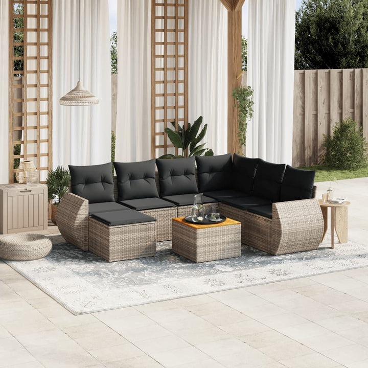 Matgrupp För Trädgården Med Dynor 8 Delar Beige Konstrotting