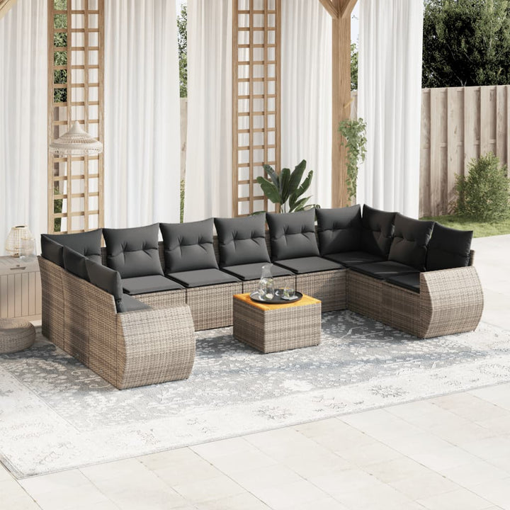 Loungegrupp För Trädgården M. Dynor 11 Delar Beige Konstrotting