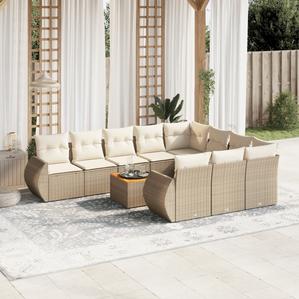 Loungegrupp För Trädgården M. Dynor 11 Delar Beige Konstrotting