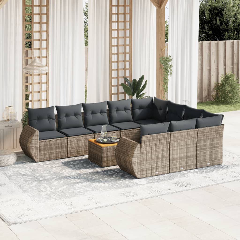 Loungegrupp För Trädgården M. Dynor 11 Delar Beige Konstrotting