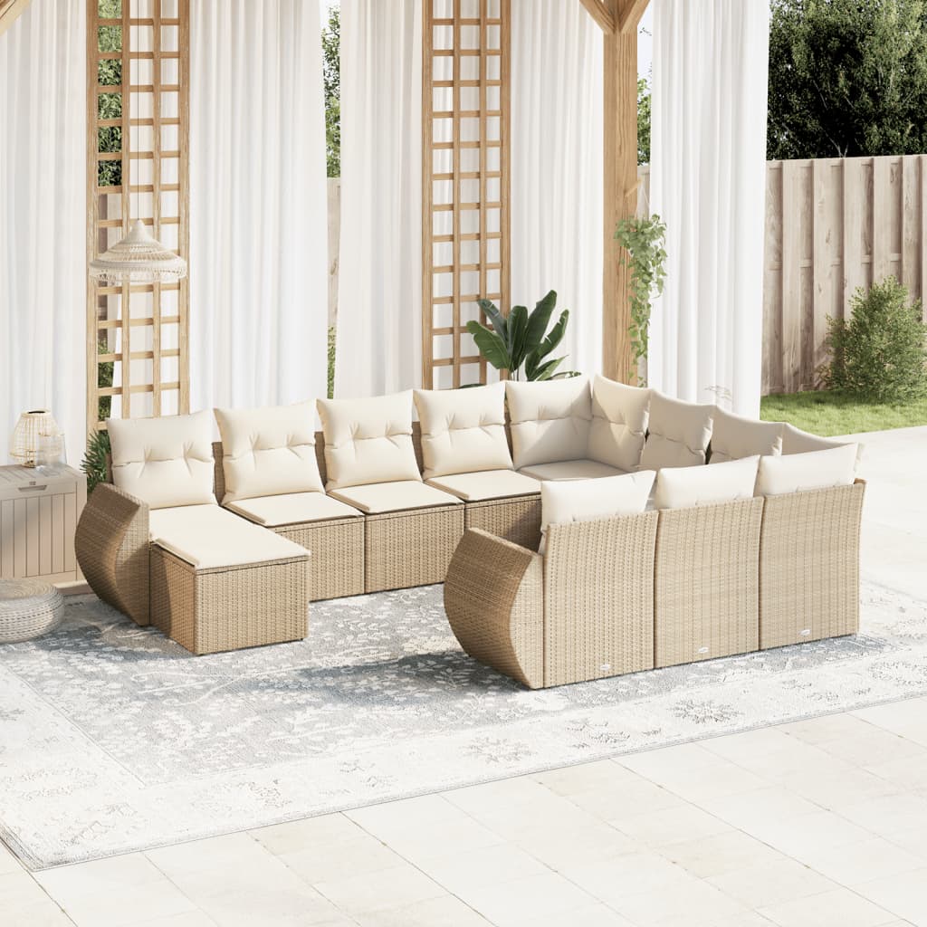 Loungegrupp För Trädgården M. Dynor 11 Delar Beige Konstrotting