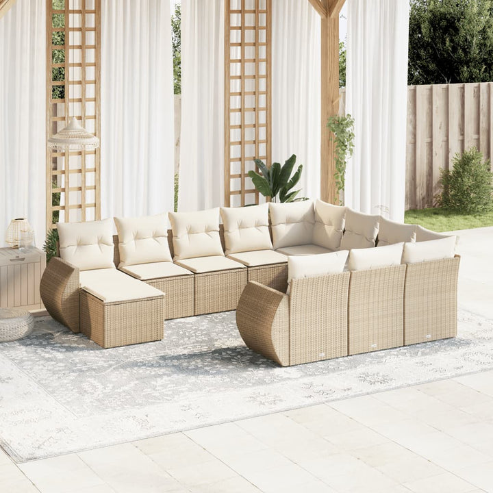 Loungegrupp För Trädgården M. Dynor 11 Delar Beige Konstrotting