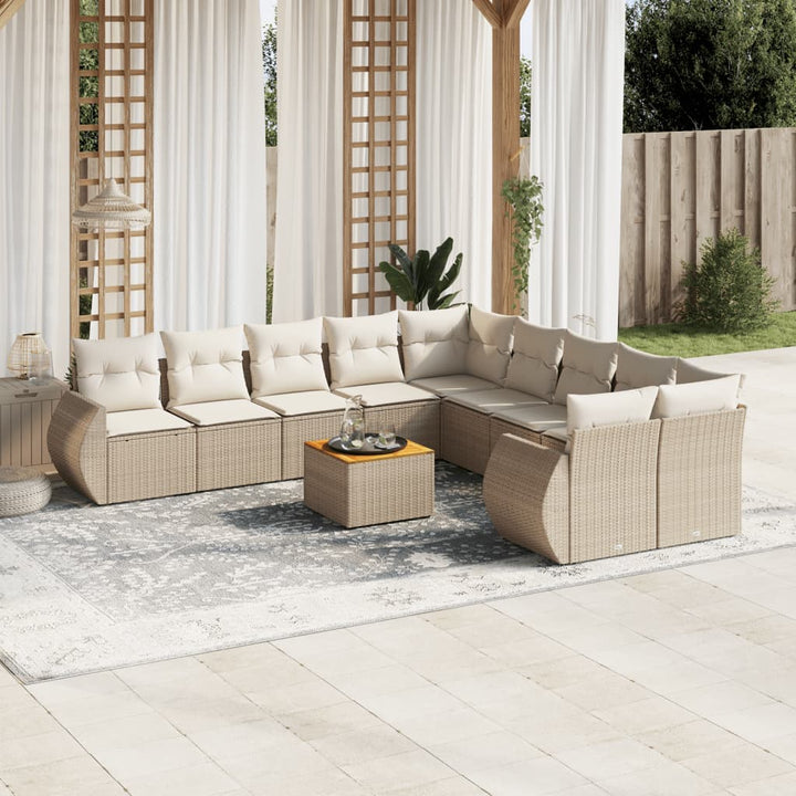 Loungegrupp För Trädgården M. Dynor 11 Delar Beige Konstrotting