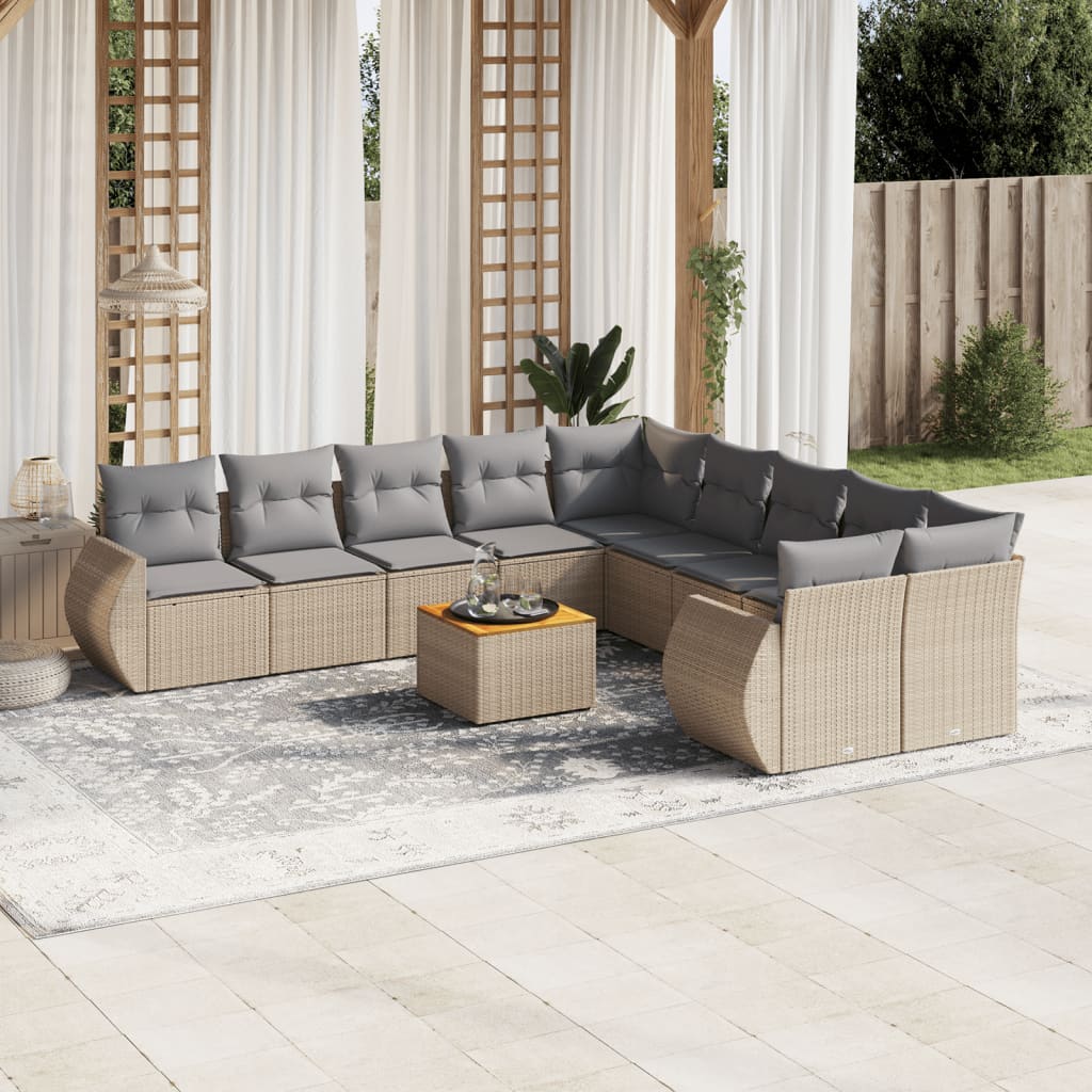 Loungegrupp För Trädgården M. Dynor 11 Delar Beige Konstrotting