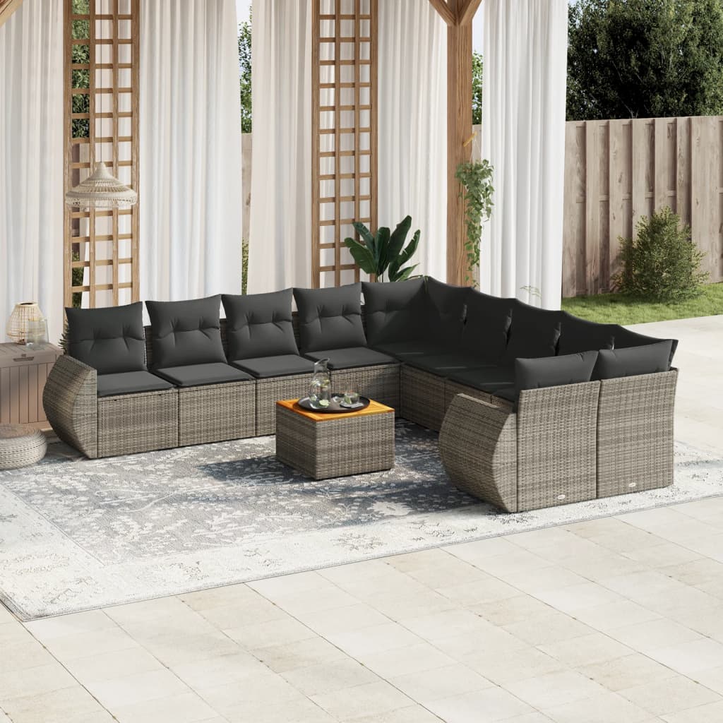 Loungegrupp För Trädgården M. Dynor 11 Delar Beige Konstrotting