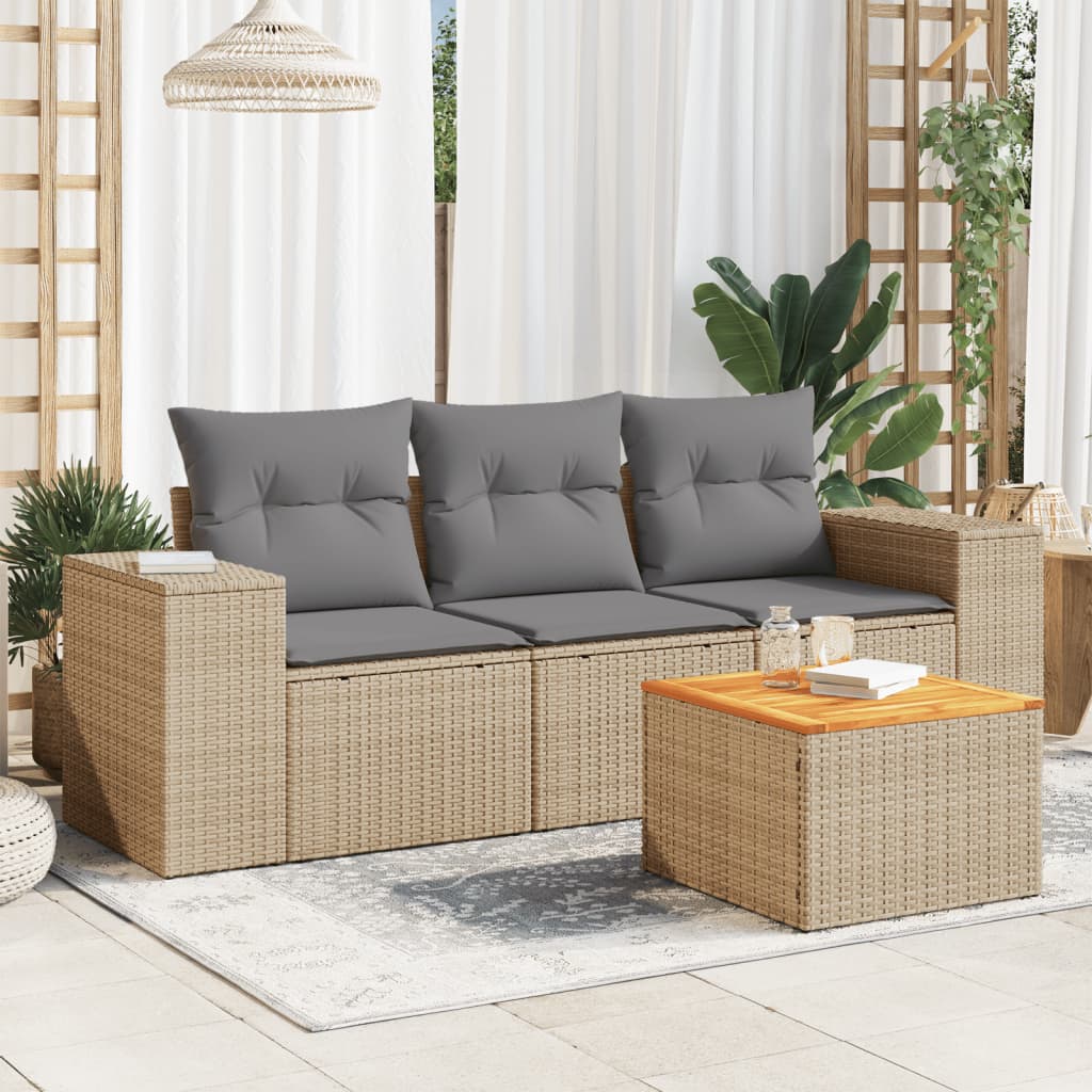 Soffgrupp För Trädgård Med Dynor 4 Delar Beige Konstrotting