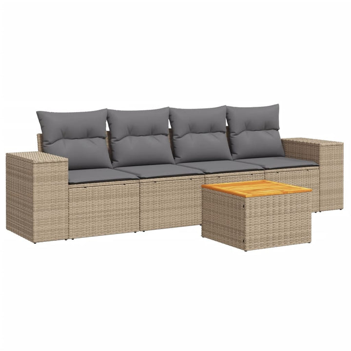 Soffgrupp För Trädgården Med Dynor 5 Delar Beige Konstrotting