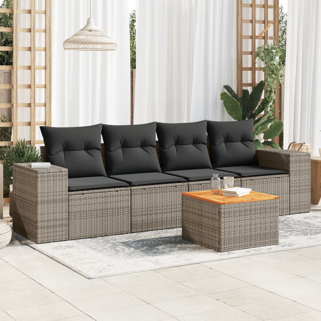 Soffgrupp För Trädgården Med Dynor 5 Delar Beige Konstrotting