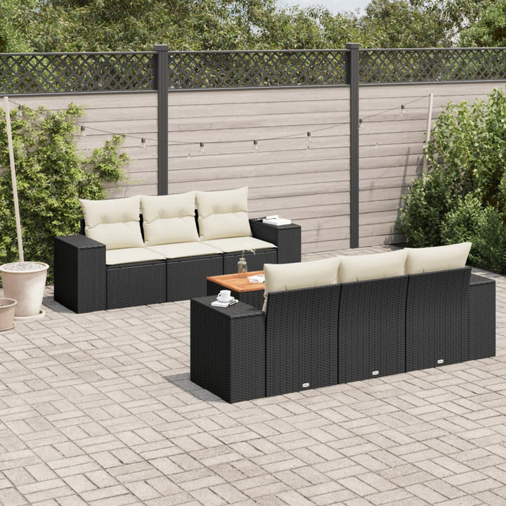 Matgrupp För Trädgården Med Dynor 7 Delar Beige Konstrotting