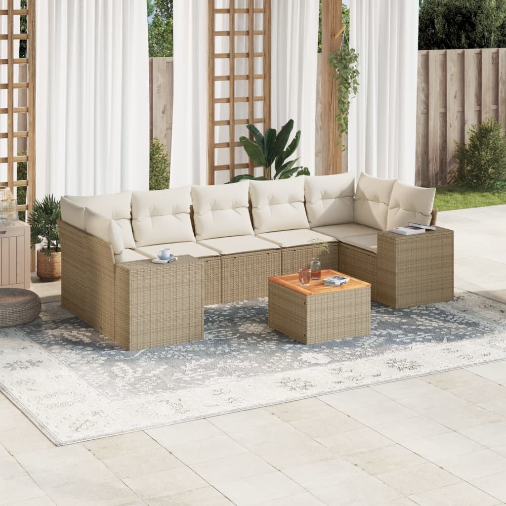 Matgrupp För Trädgården Med Dynor 8 Delar Beige Konstrotting
