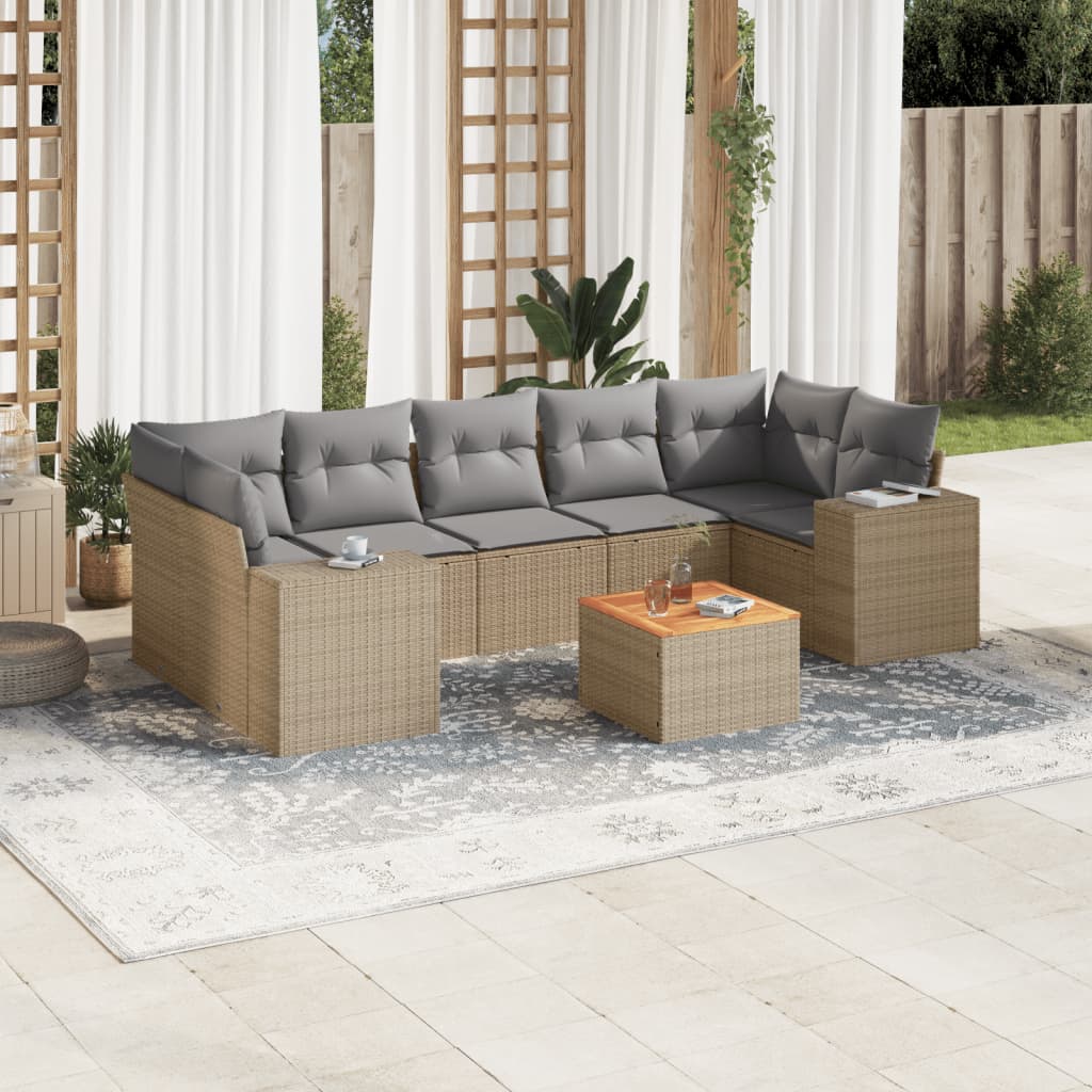 Matgrupp För Trädgården Med Dynor 8 Delar Beige Konstrotting