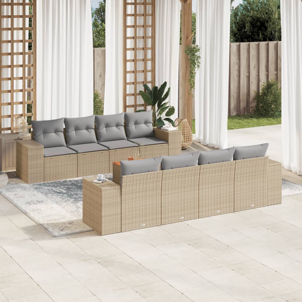 Soffgrupp För Trädgården Med Dynor 9 Delar Beige Konstrotting