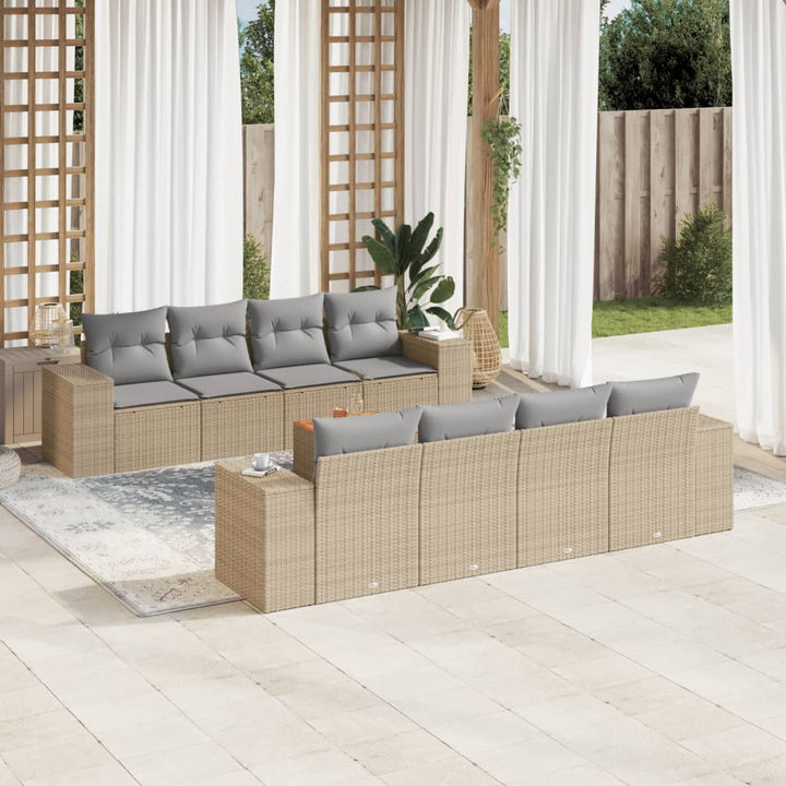 Soffgrupp För Trädgården Med Dynor 9 Delar Beige Konstrotting