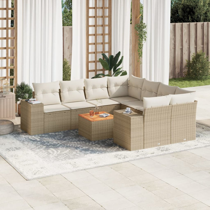 Soffgrupp För Trädgården Med Dynor 9 Delar Beige Konstrotting