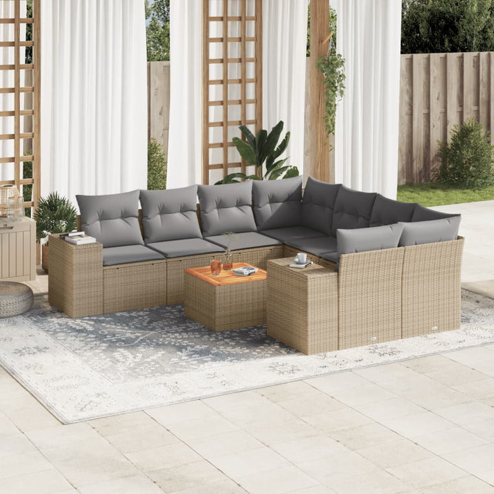 Soffgrupp För Trädgården Med Dynor 9 Delar Beige Konstrotting