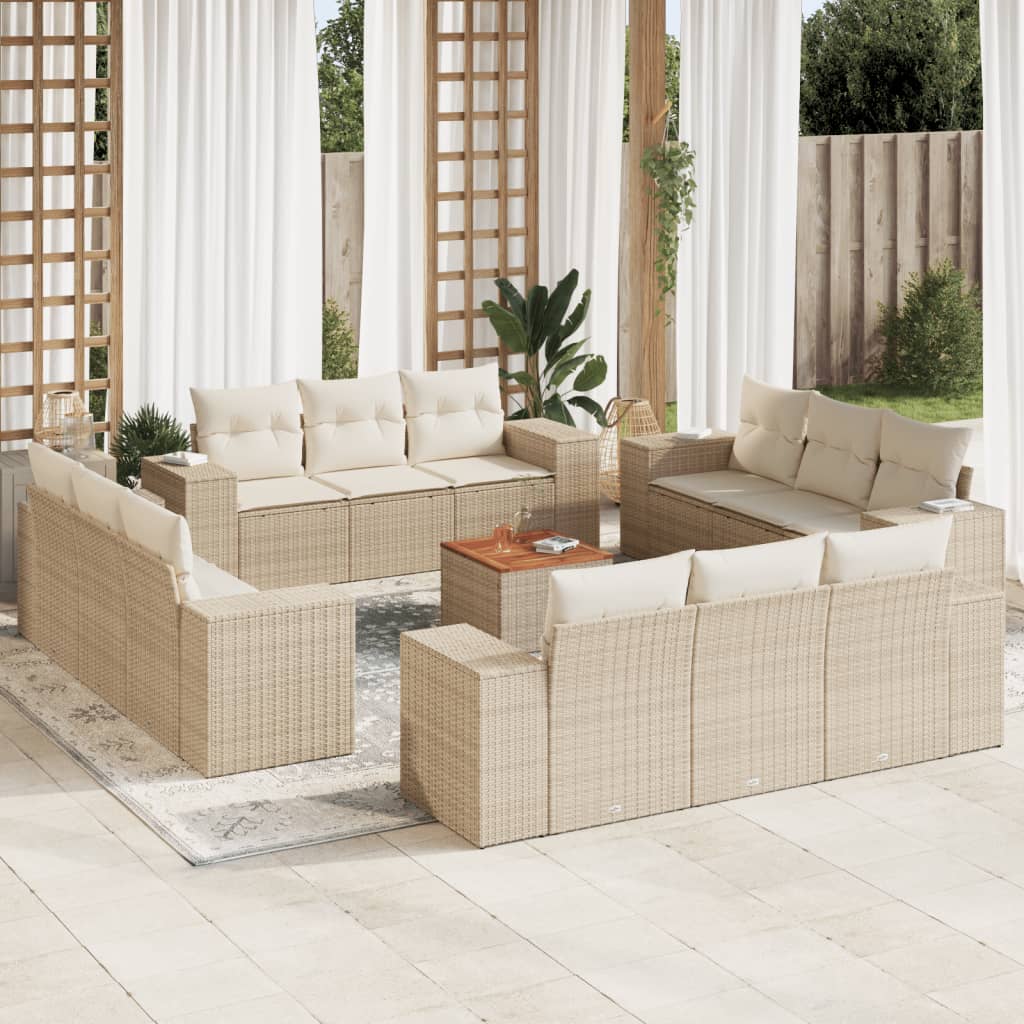 Soffgrupp För Trädgården Med Dynor 13 Delar Beige Konstrotting