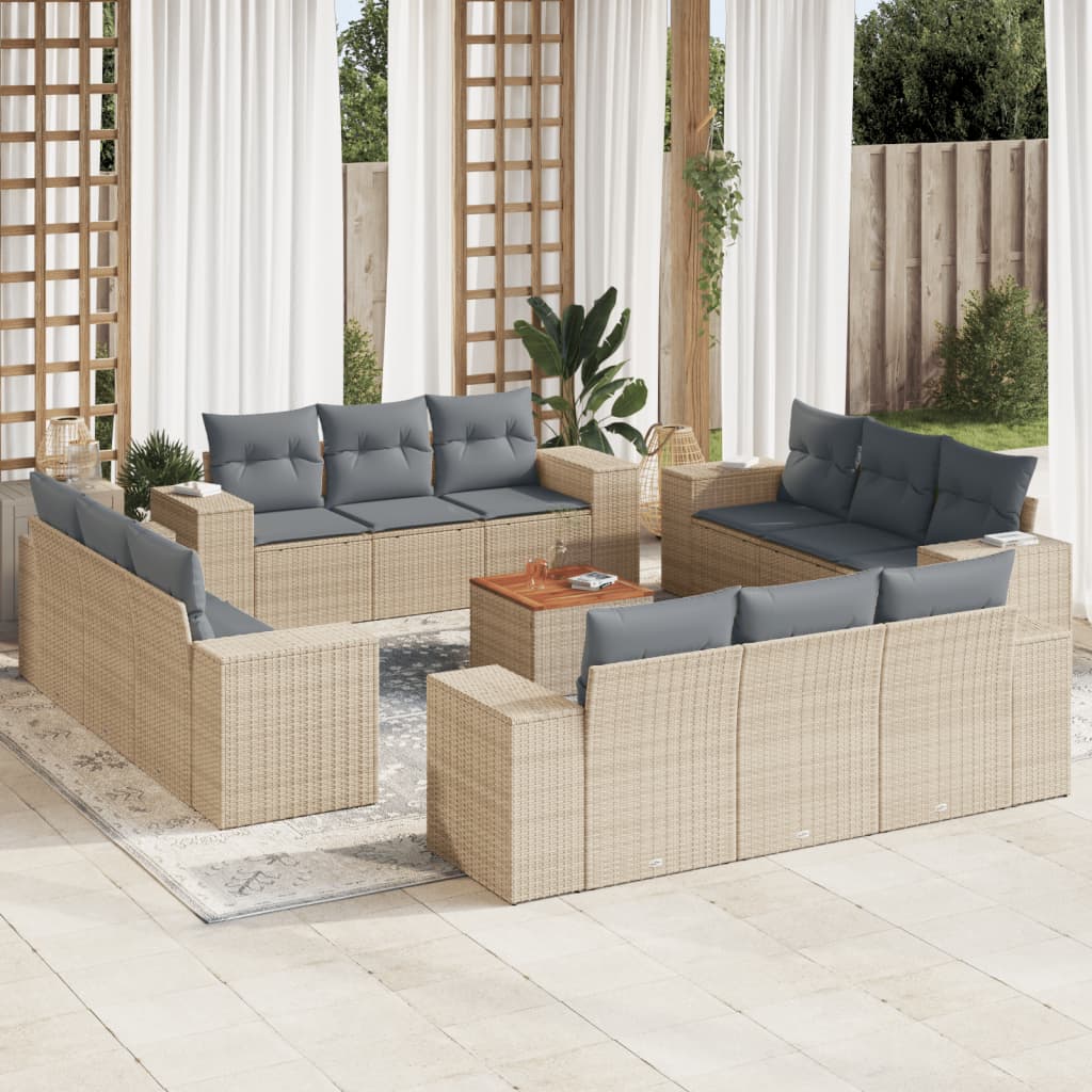 Soffgrupp För Trädgården Med Dynor 13 Delar Beige Konstrotting