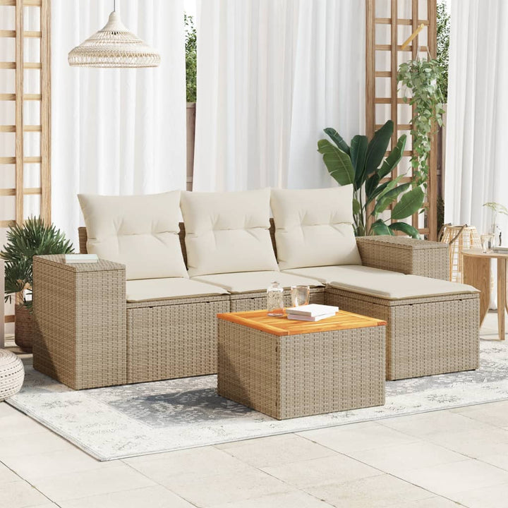 Soffgrupp För Trädgården Med Dynor 5 Delar Beige Konstrotting