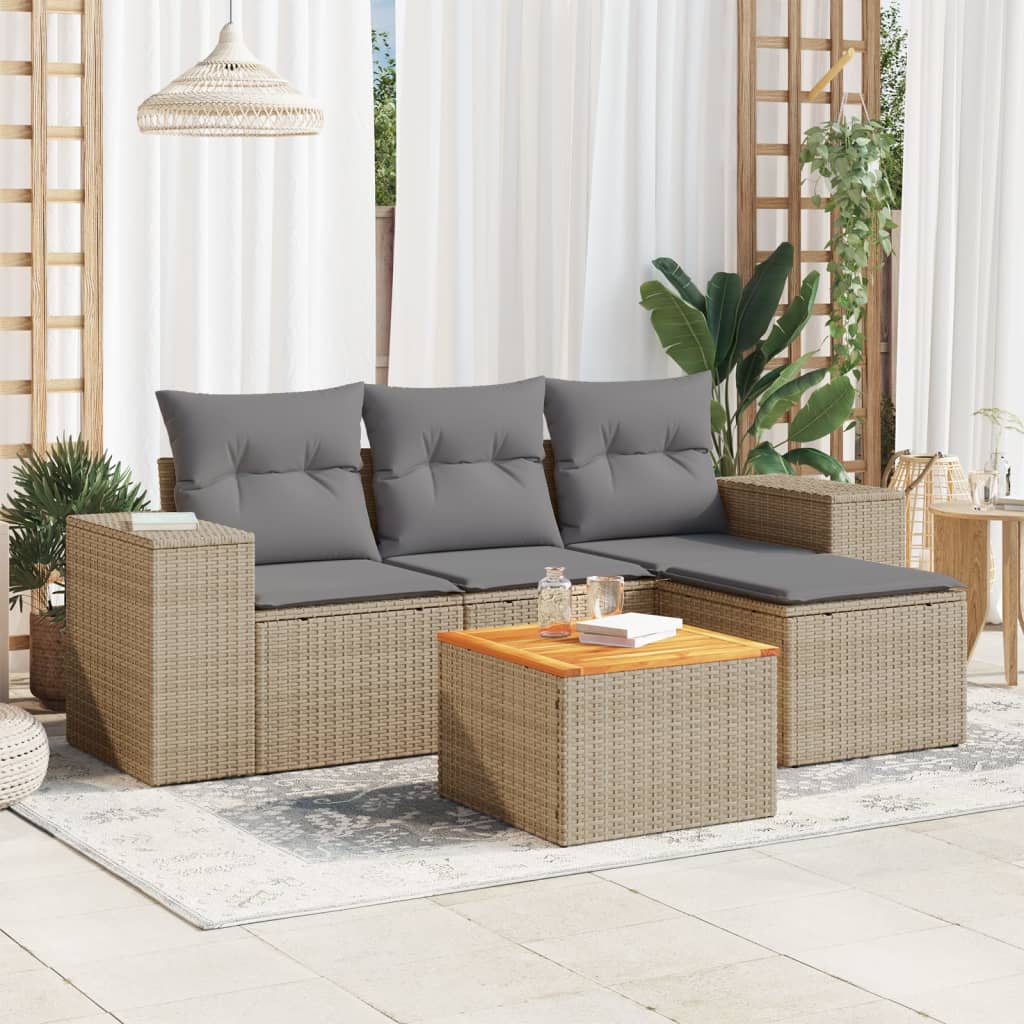 Soffgrupp För Trädgården Med Dynor 5 Delar Beige Konstrotting