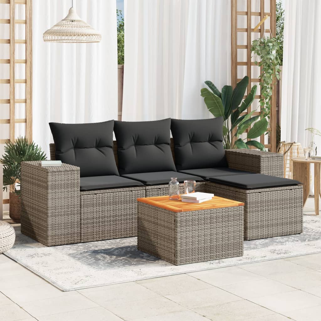 Soffgrupp För Trädgården Med Dynor 5 Delar Beige Konstrotting