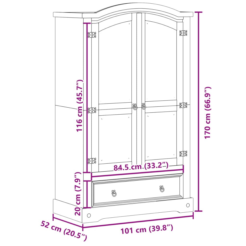 Garderob &amp;quot;Corona&amp;quot; 101X52X170 Cm Massivt Trä Furu