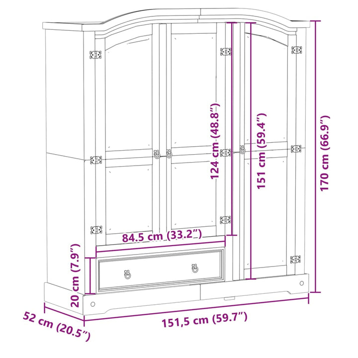 Garderob Corona 151,5X52X170 Cm Massiv Furu
