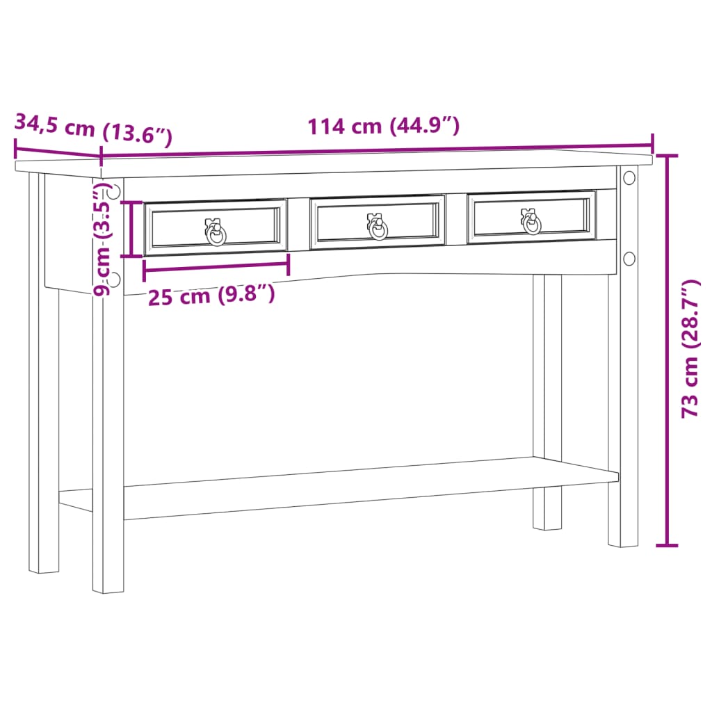 Konsolbord &amp;quot;Corona&amp;quot; 114X34,5X73 Cm Massivt Trä Furu