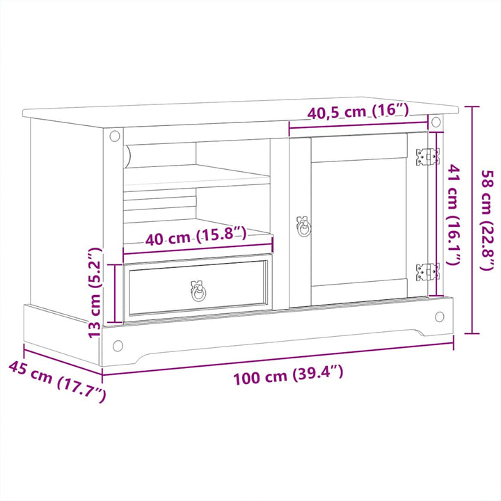 Tv-Bänk Corona 100X45X58 Cm Massiv Furu