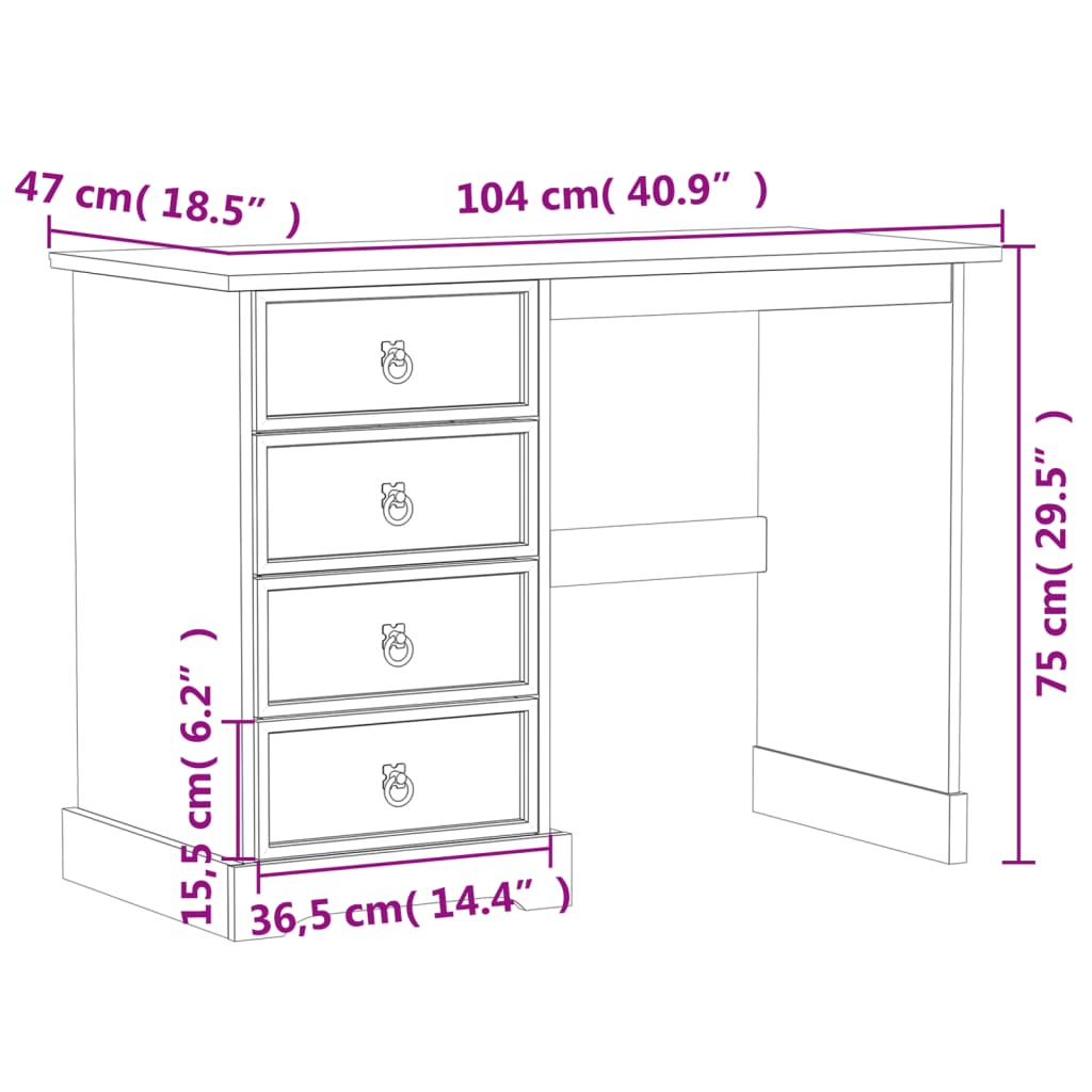 Sminkbord Corona 104X47X75 Cm Massiv Furu