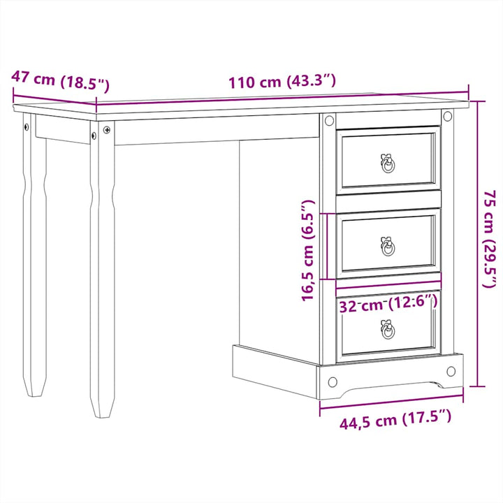 Sminkbord Corona 110X47X75 Cm Massiv Furu