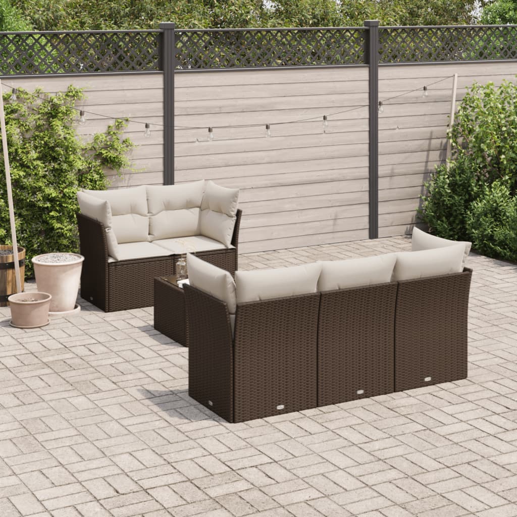 Soffgrupp För Trädgården Med Dynor 6 Delar Beige Konstrotting