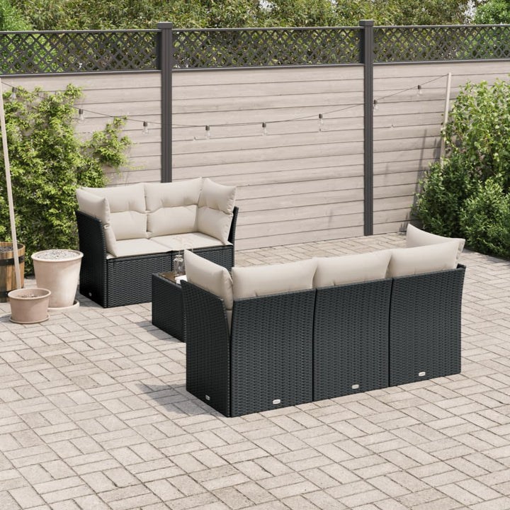 Matgrupp För Trädgården Med Dynor 7 Delar Beige Konstrotting
