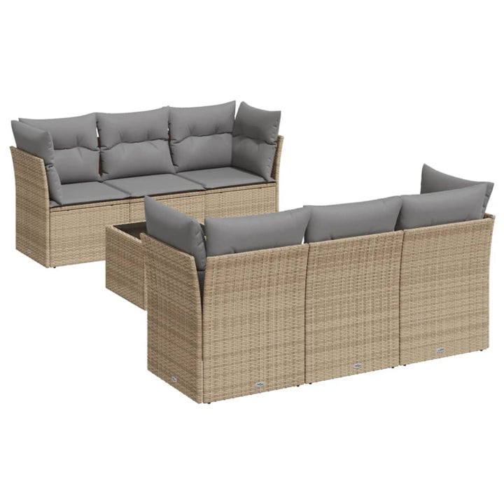 Matgrupp För Trädgården Med Dynor 7 Delar Beige Konstrotting