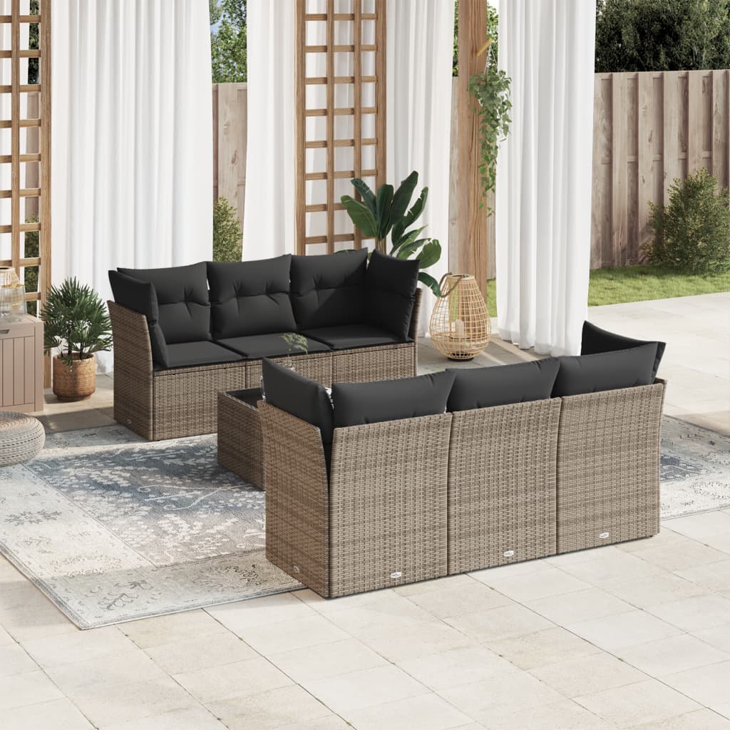 Matgrupp För Trädgården Med Dynor 7 Delar Beige Konstrotting