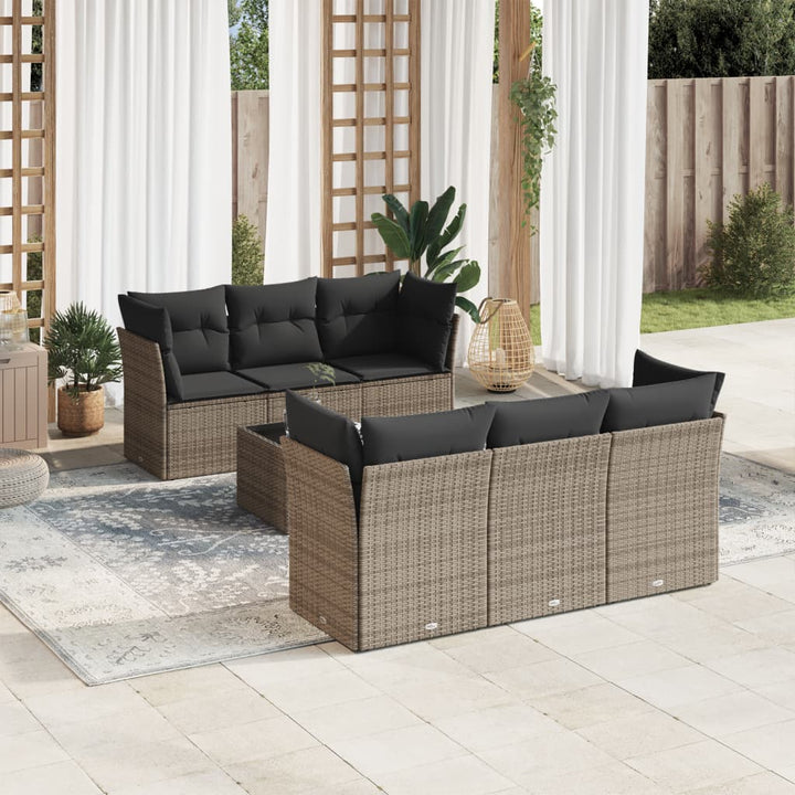 Matgrupp För Trädgården Med Dynor 7 Delar Beige Konstrotting