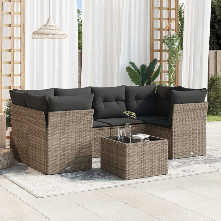 Matgrupp För Trädgården Med Dynor 7 Delar Beige Konstrotting