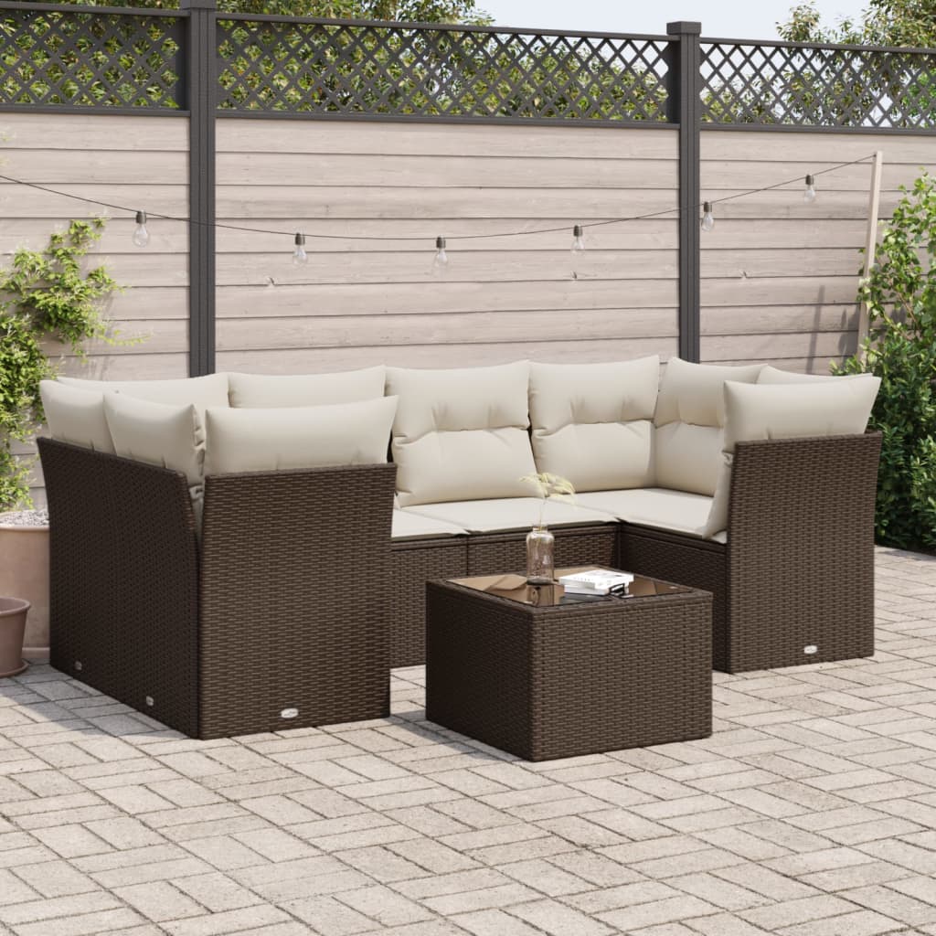 Matgrupp För Trädgården Med Dynor 7 Delar Beige Konstrotting