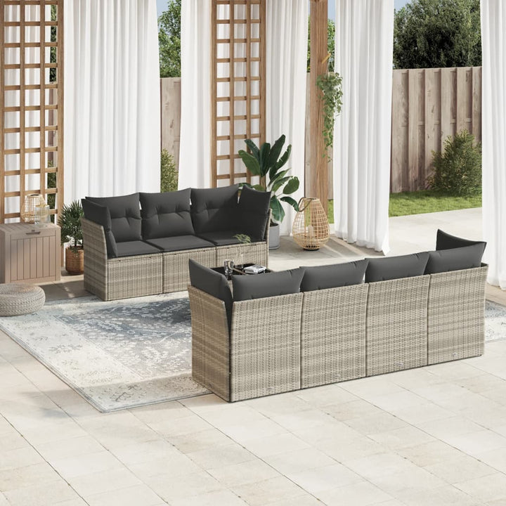 Matgrupp För Trädgården Med Dynor 8 Delar Beige Konstrotting