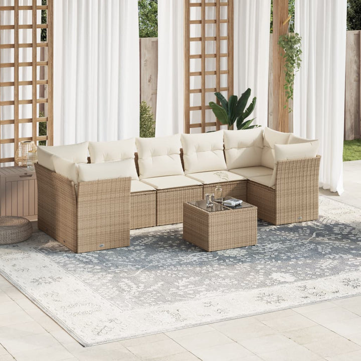 Matgrupp För Trädgården Med Dynor 8 Delar Beige Konstrotting