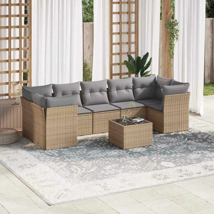Matgrupp För Trädgården Med Dynor 8 Delar Beige Konstrotting