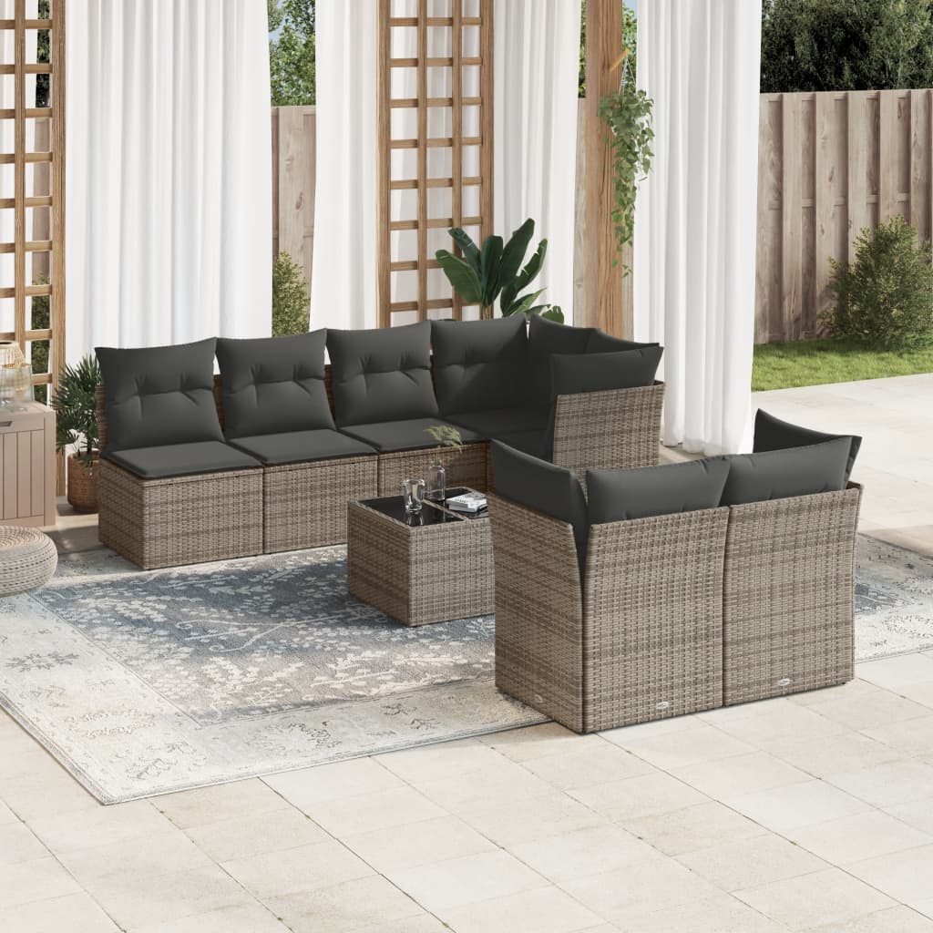 Matgrupp För Trädgården Med Dynor 8 Delar Beige Konstrotting
