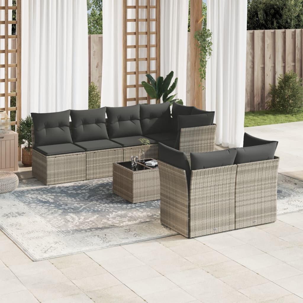 Matgrupp För Trädgården Med Dynor 8 Delar Beige Konstrotting