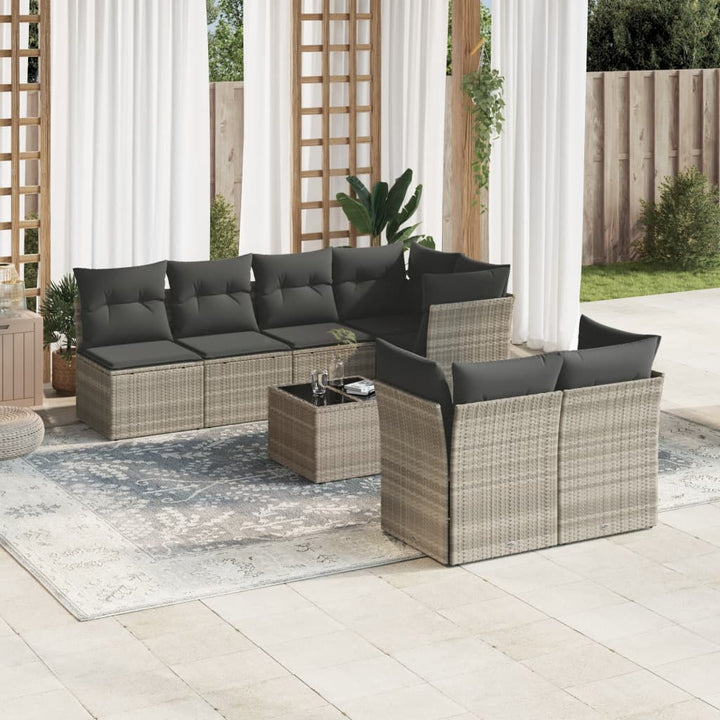 Matgrupp För Trädgården Med Dynor 8 Delar Beige Konstrotting
