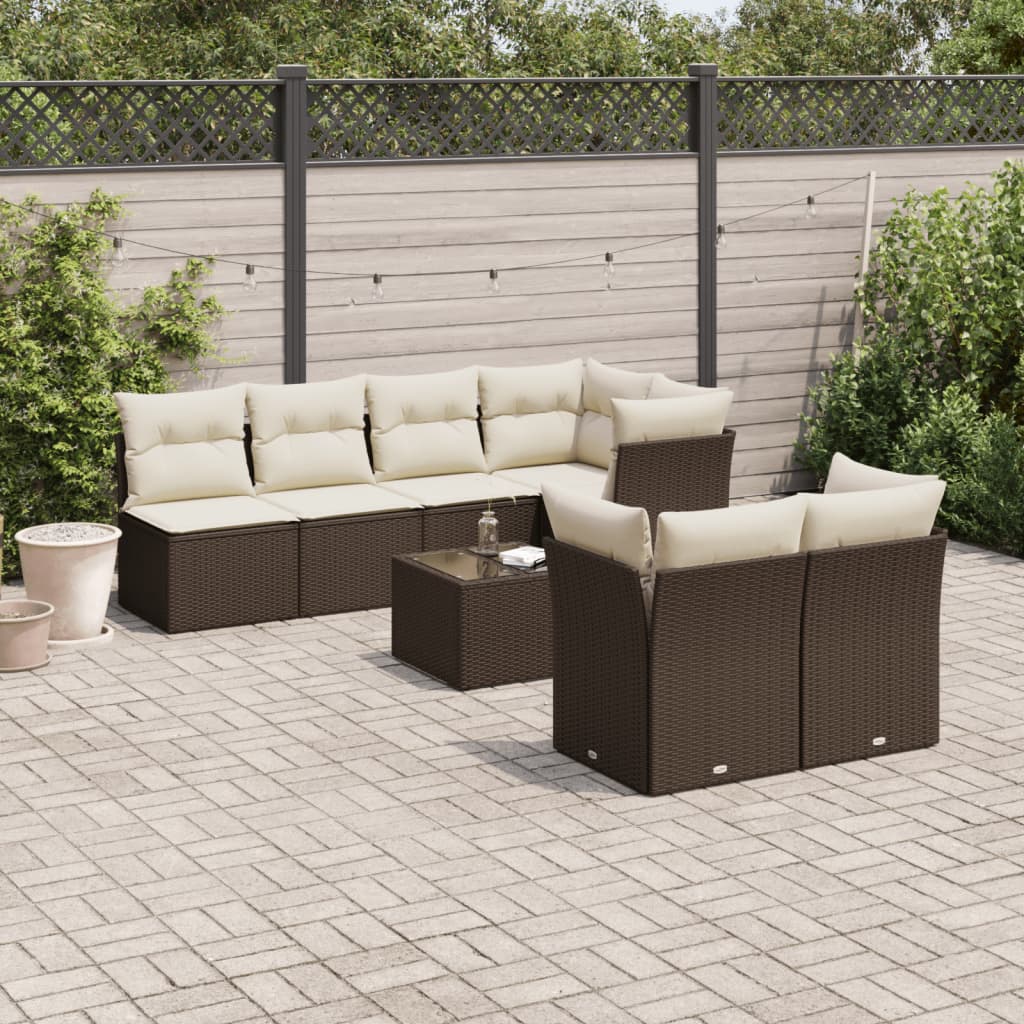 Matgrupp För Trädgården Med Dynor 8 Delar Beige Konstrotting
