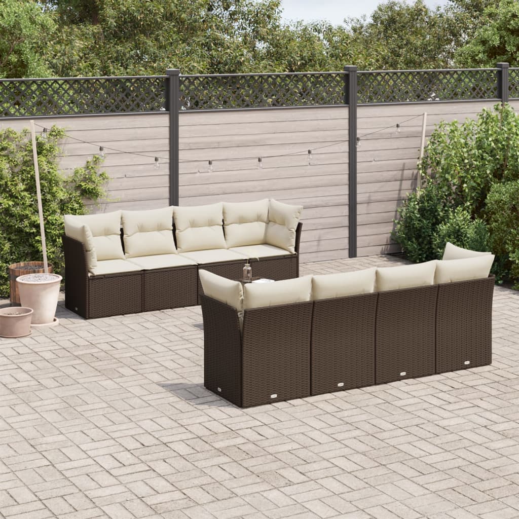 Soffgrupp För Trädgården Med Dynor 9 Delar Beige Konstrotting
