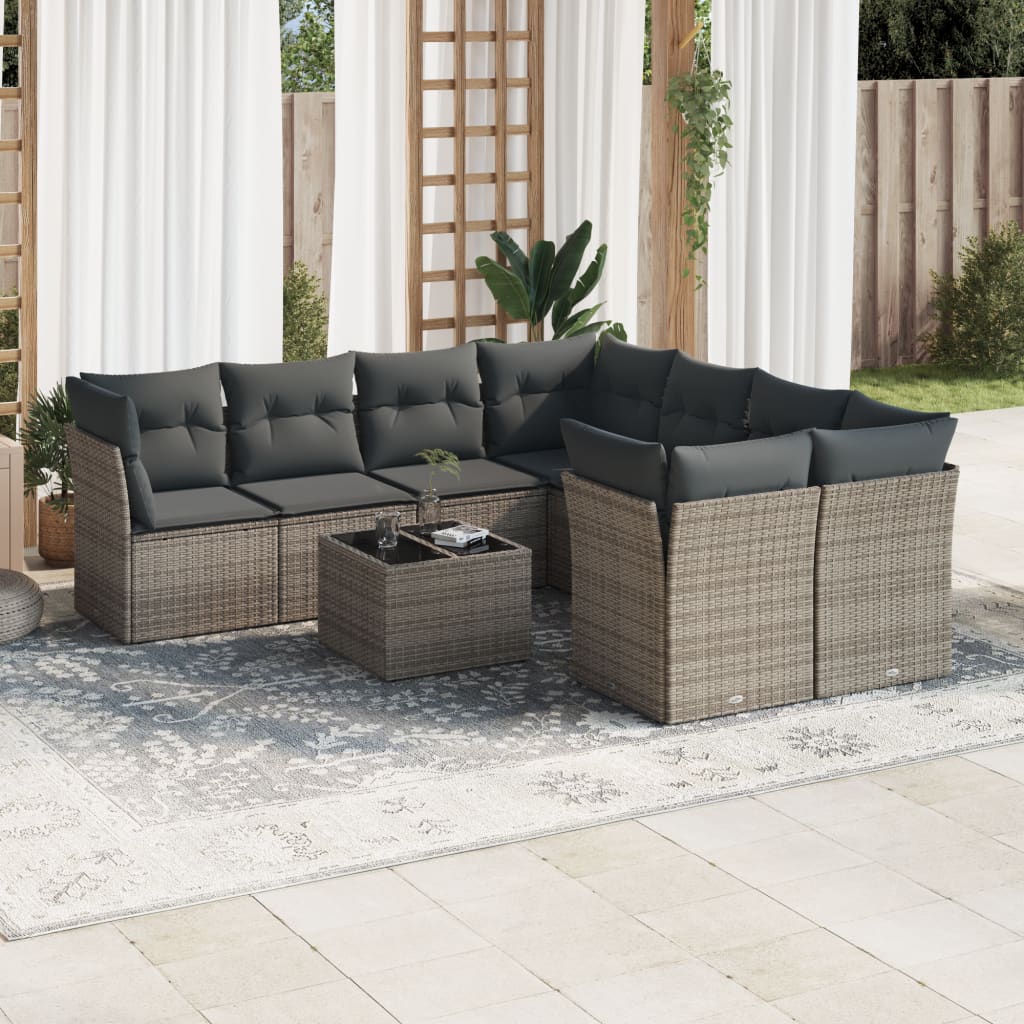 Soffgrupp För Trädgården Med Dynor 9 Delar Beige Konstrotting