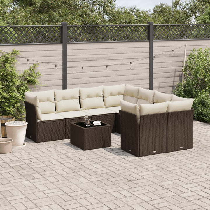 Soffgrupp För Trädgården Med Dynor 9 Delar Beige Konstrotting