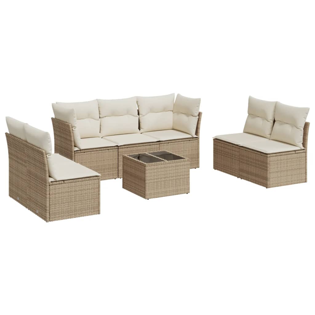 Matgrupp För Trädgården Med Dynor 8 Delar Beige Konstrotting