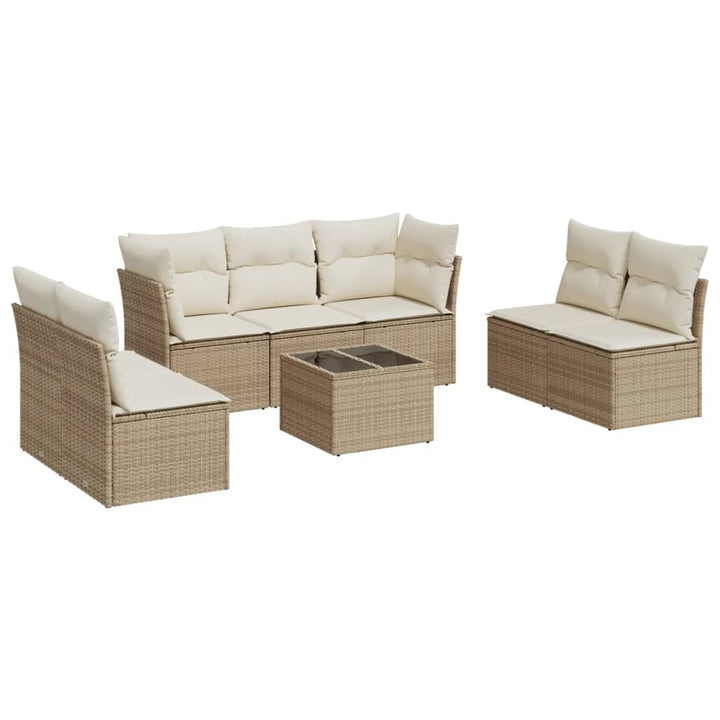 Matgrupp För Trädgården Med Dynor 8 Delar Beige Konstrotting